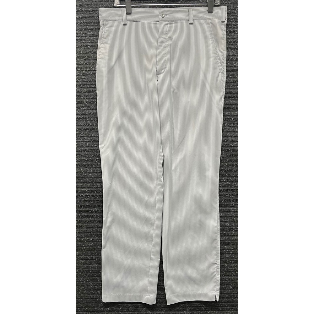 Nike Golf Dri-FIT Pants Mens 32x32 Grey White Striped Flat Front Trousers 348